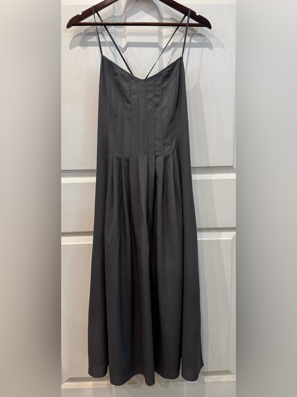 Banana Republic Stitch Pleated Dress Lined Midi Pocket Gray Women’s Size 6P NWT